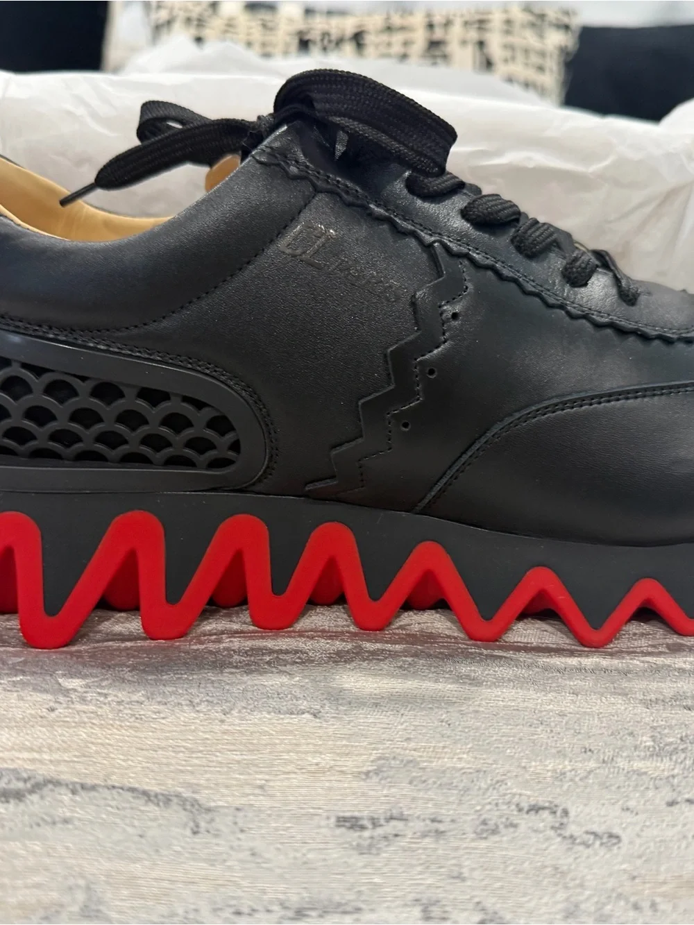 Christian Louboutin Black Leather Sneakers with Red Zigzag Outsole